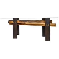 Customizable Cross Dining Table Capa Prieto Wood Black Steel and Brass Details