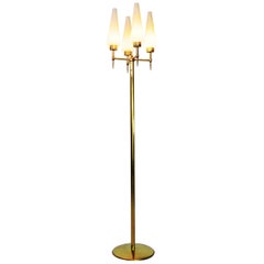 Italian Midcentury Brass and Glass Floor Lamp, 1950s