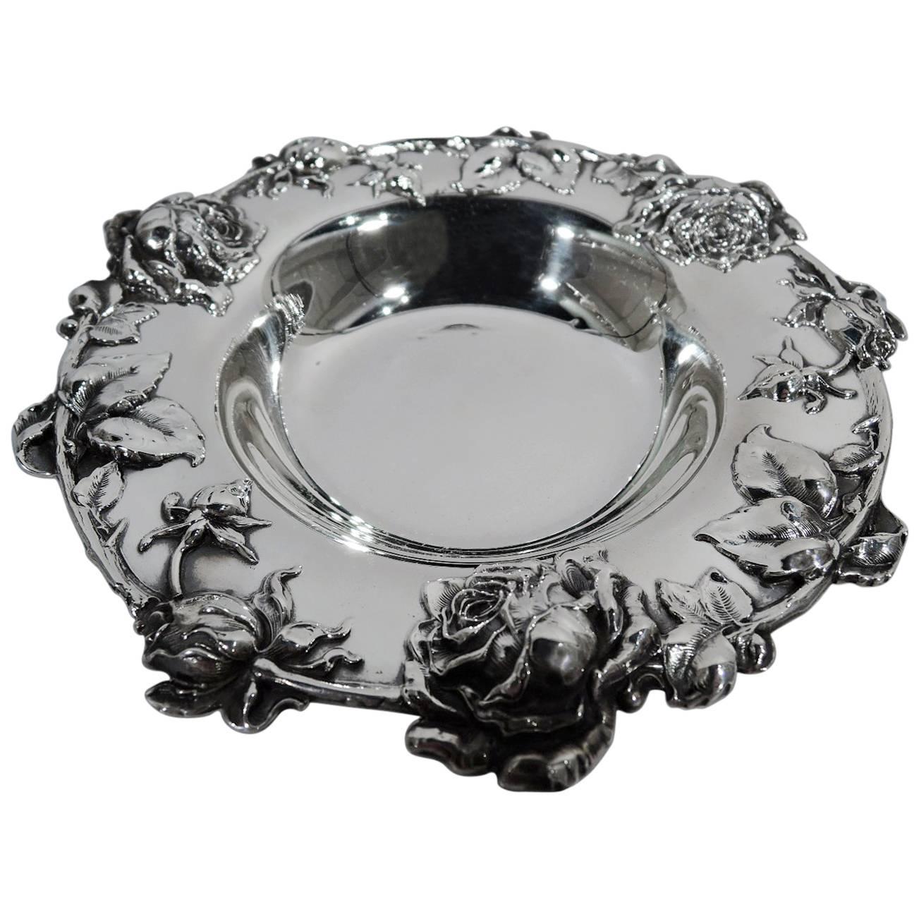 Antique American Sterling Silver Bowl with Roses