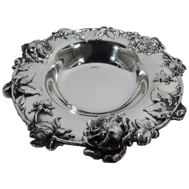 Antique American Sterling Silver Bowl with Roses For Sale at 1stDibs
