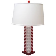 Stacked Tall Red White and Transparent Lucite Table Lamp