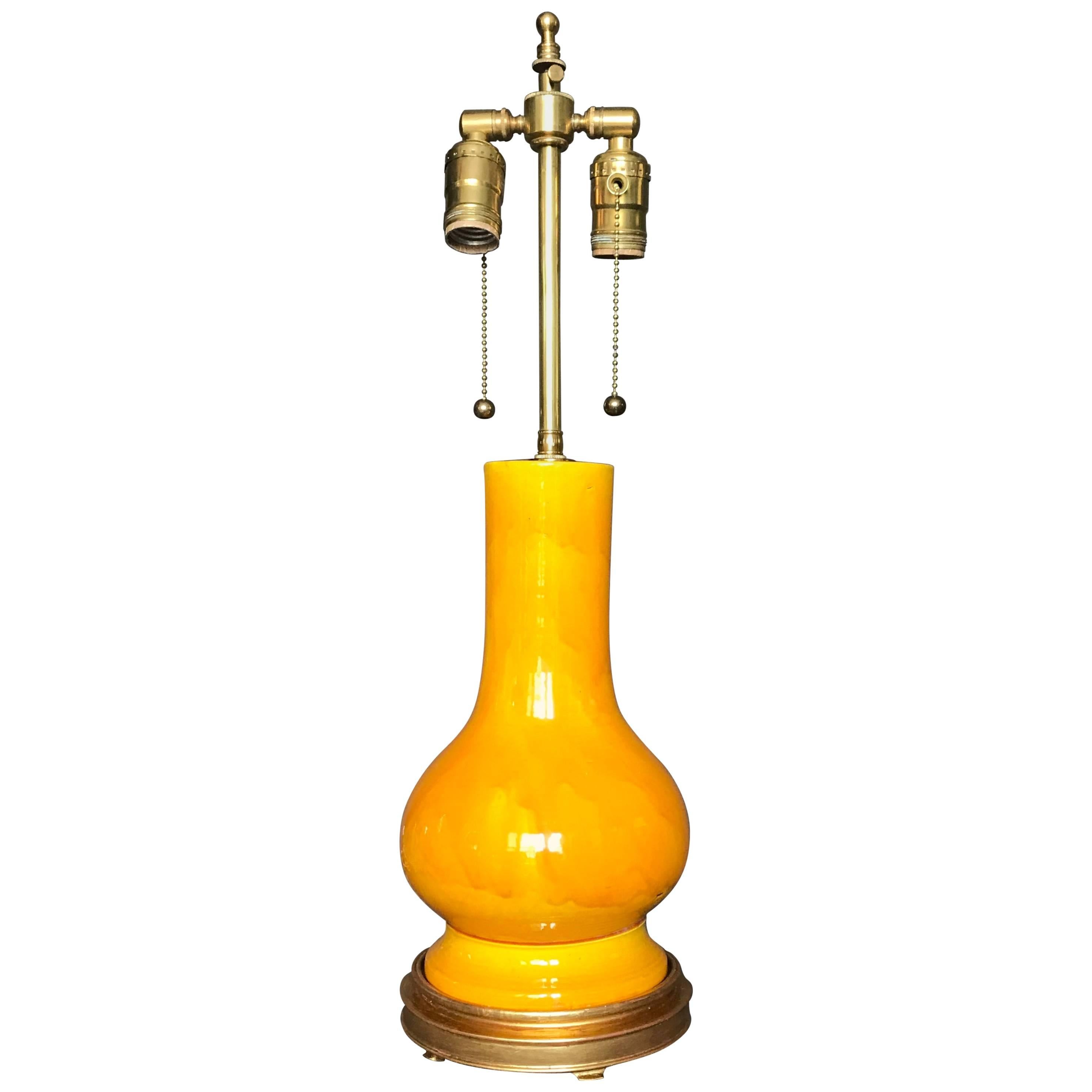 Vintage Chrome Yellow Japanese Lamp on Water Gilt Base