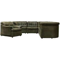 De Sede Style Green Patchwork Sofa Set and Armchair