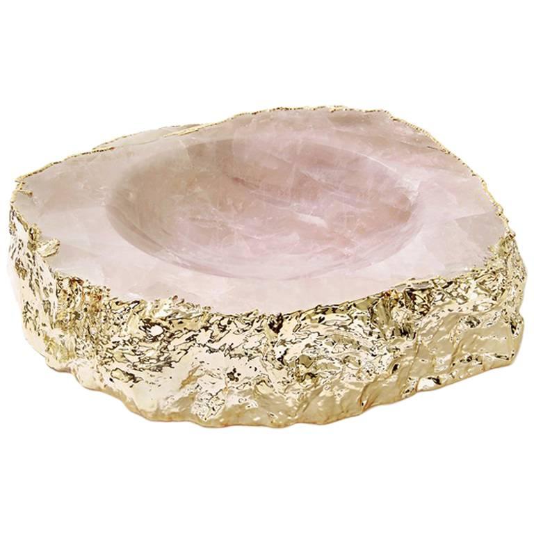 Casca Bowl Rose Quartz and Gold by ANNA new york For Sale