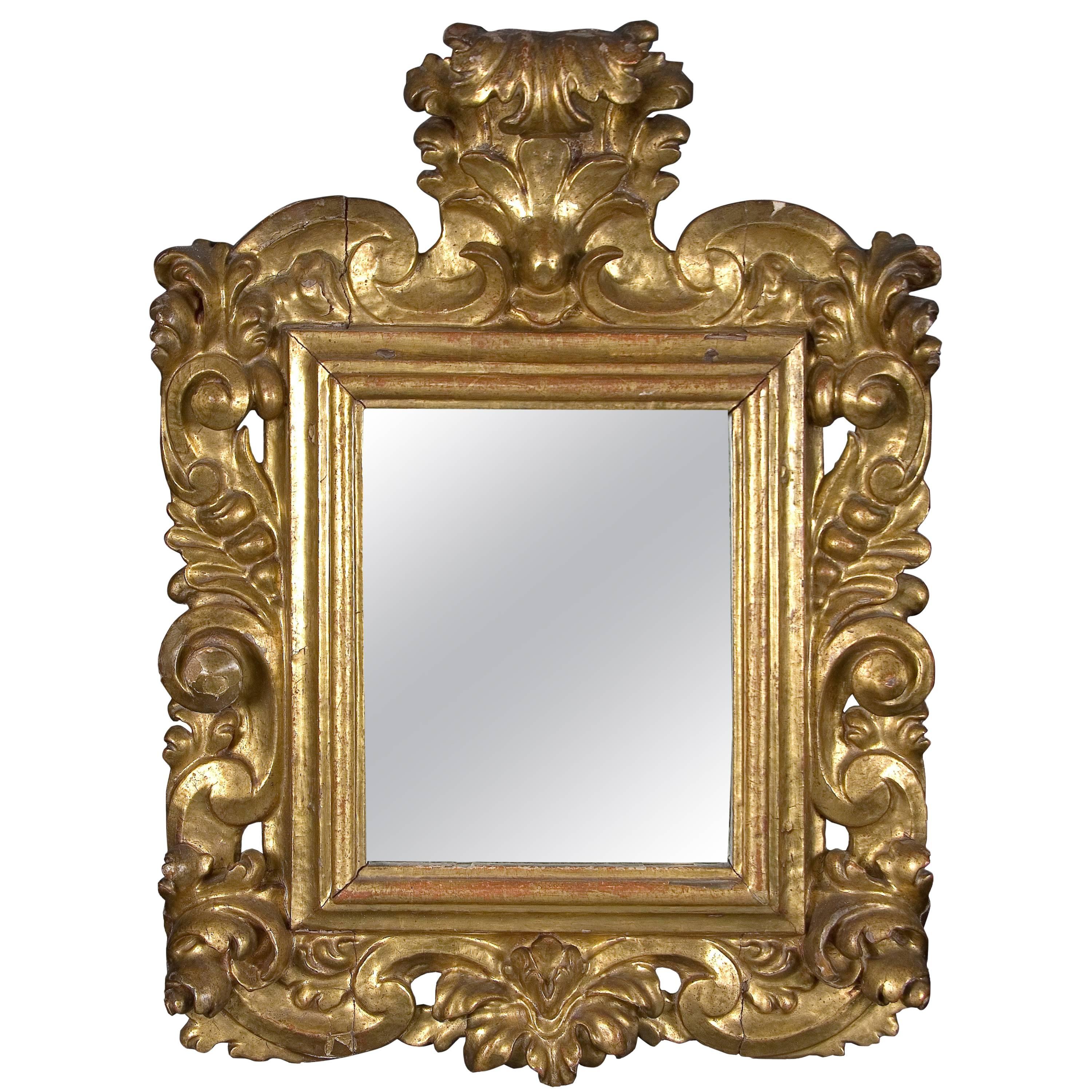Dekorativer Spiegel, vergoldetes Holz, 17.-18. Jahrhundert im Angebot