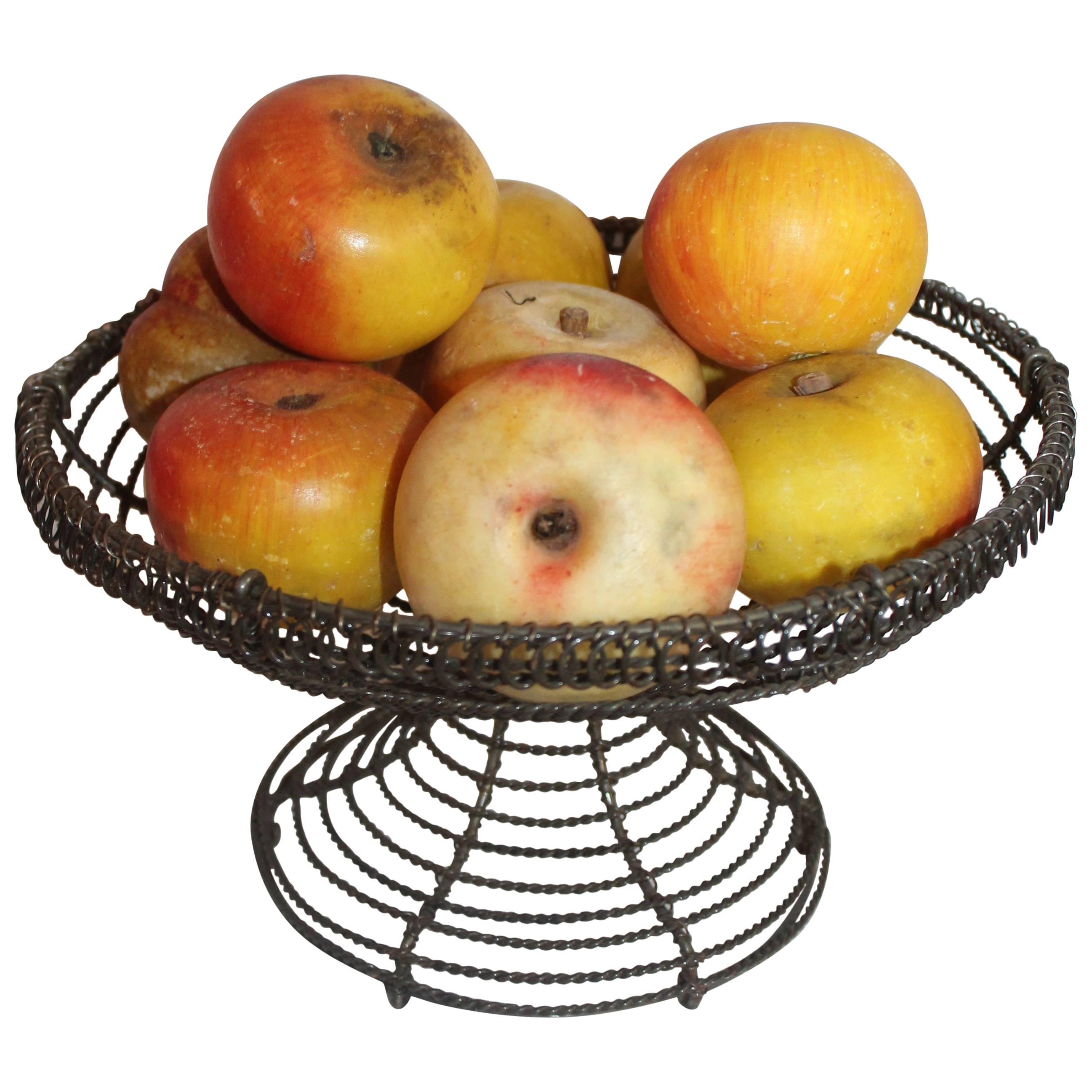Stone Fruit Apples in 19th Century Wire Basket