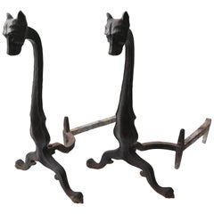 Set of Hound-Form Cast Iron Andirons