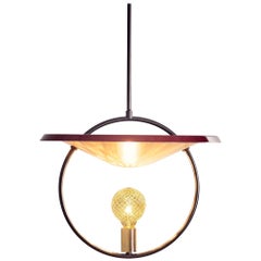 Mid-Century Modern Solid Brass, Steel, Incandescent Pendant in Maroon