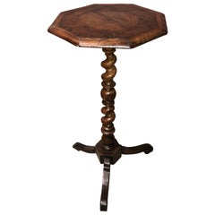 English Walnut Octagonal Top Candle Stand with Marquetry, circa 1680-1710