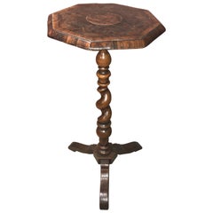 English Walnut Octagonal Top Candle Stand with Floral Marquetry, circa 1680-1710