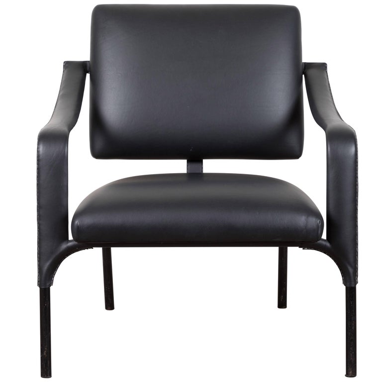 Black Leather Armchair by Jacques For Sale at 1stdibs