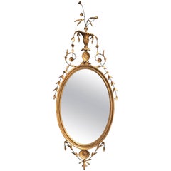 18th Century English Gilt Oval Mirror with Floral Motif