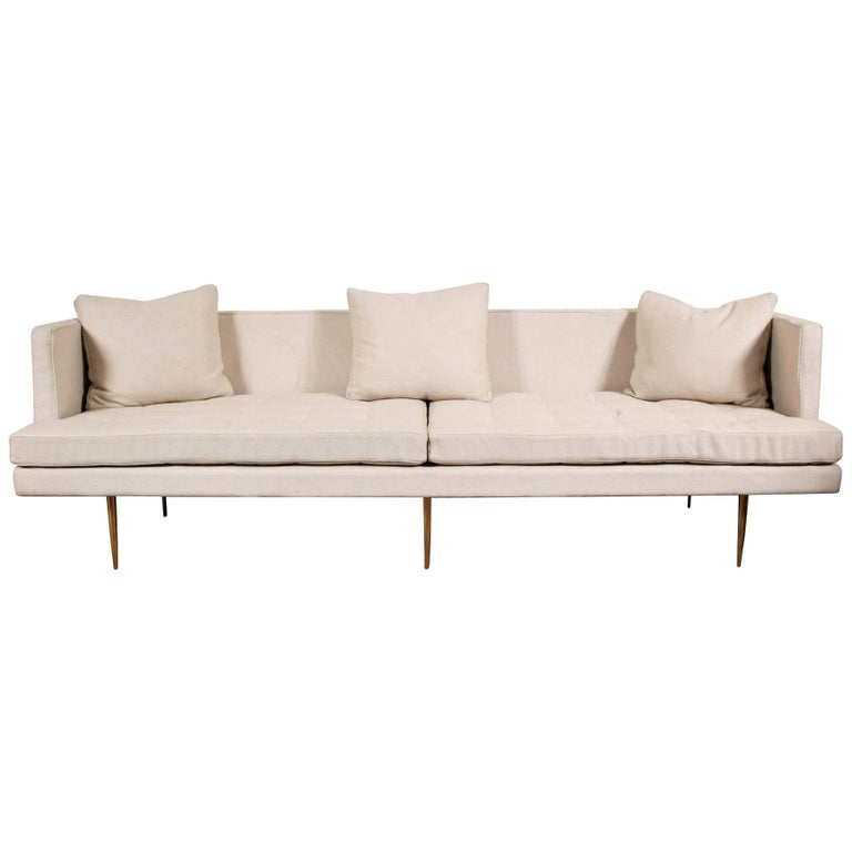 Contemporary Modern Upholstered Sofa with Tall Brass Legs at 1stDibs tall sofa legs