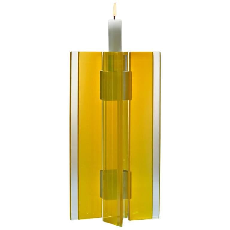 Contemporary Yellow Glass & Aluminum Candlestick For Sale