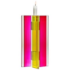 Contemporary Pink & Yellow Glass & Aluminum Candlestick