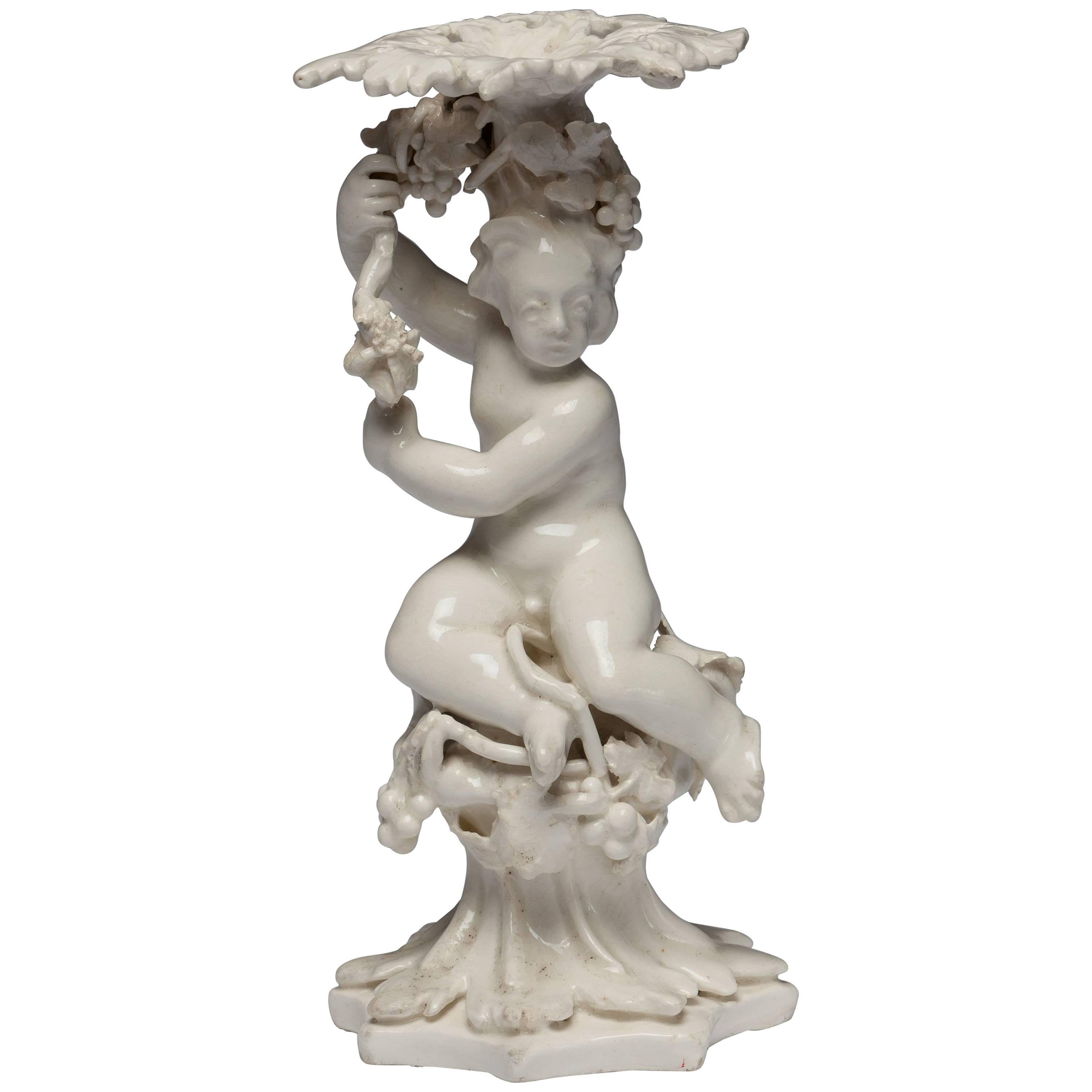 Cherub Candlestick, in the White, Bow Porcelain Factory, circa 1750 For Sale