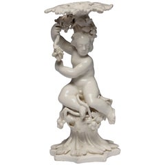 Used Cherub Candlestick, in the White, Bow Porcelain Factory, circa 1750