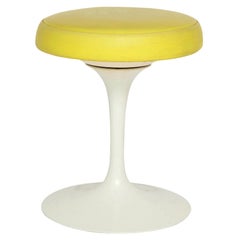 Vintage Knoll Saarinen Stool, Yellow, White, Swivel, Signed