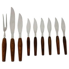 Vintage Regent Sheffield Cutlery Teak and Stainless Mode Danish Steak Knives and Serving