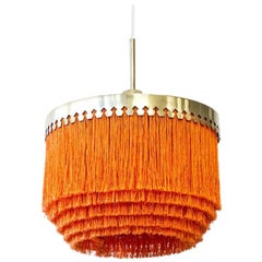 Brass and Orange Silk Fringe Pendant Lamp by Hans- Agne Jakobsson, Sweden, 1960s