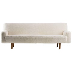 Hans Wegner Sofa Upholstered in White Shearling