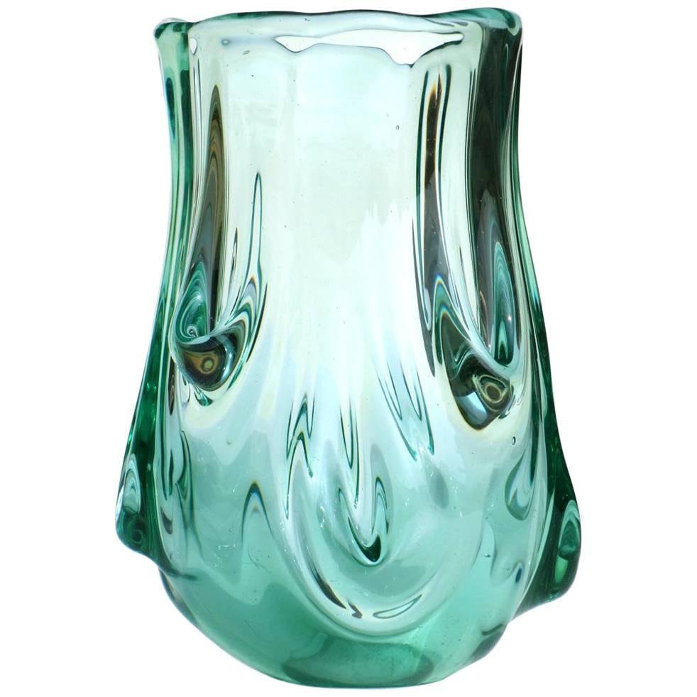 "Tronco" Flavio Poli by Seguso Vetri D'arte 1930s Emerald Murano Glass Vase For Sale