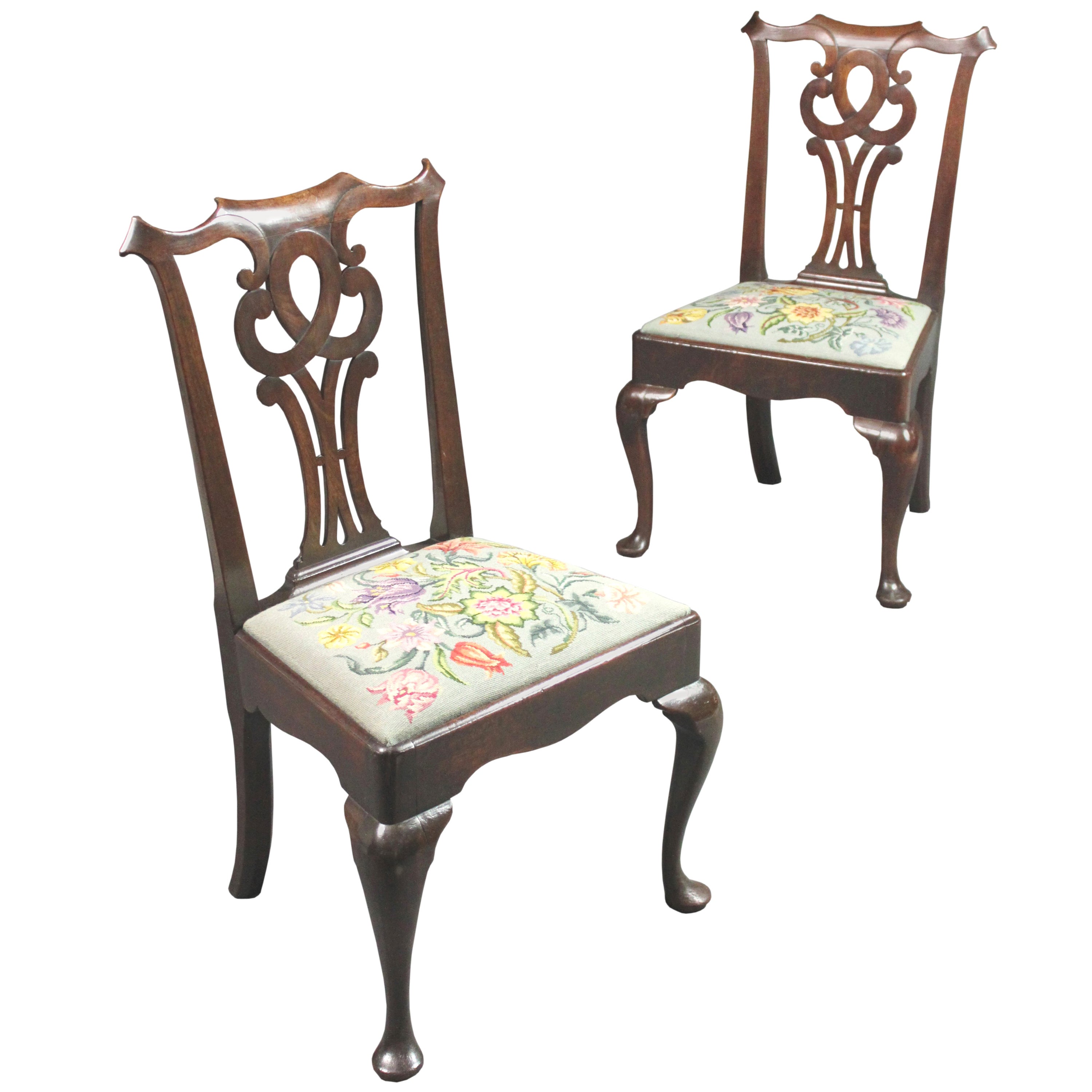 English George II Period Leather Lounging Chair, Backstool, Walnut
