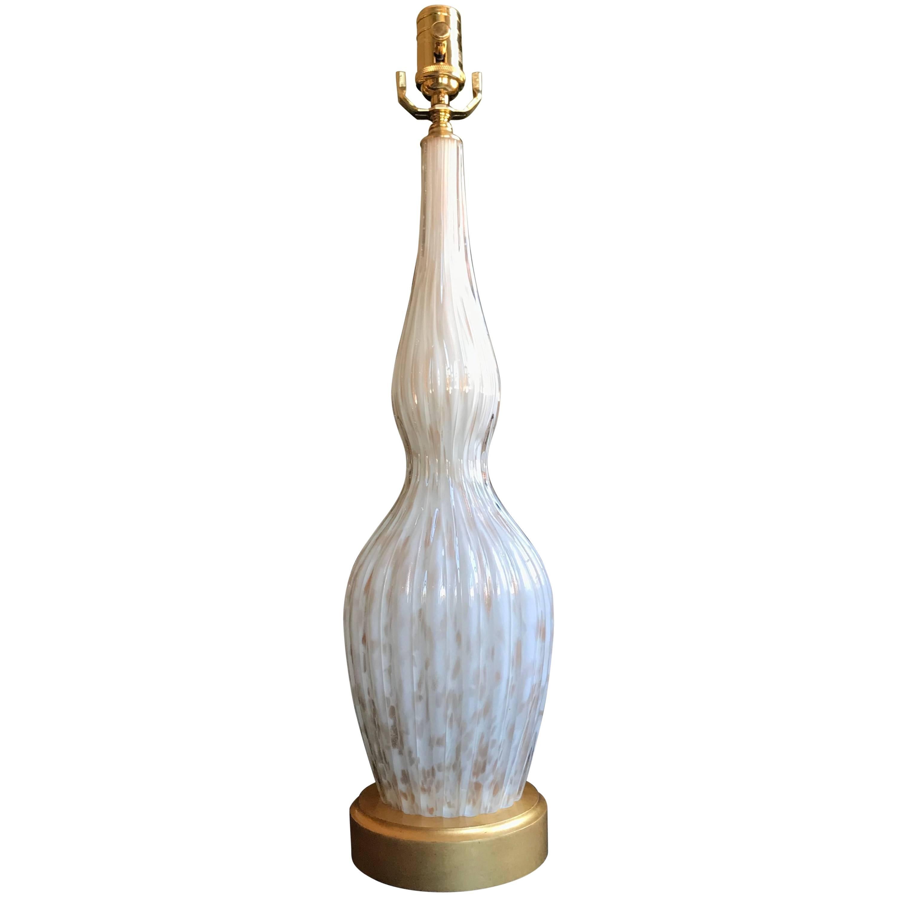 Single Double Gourd Italian Murano Glass Lamp in White and Gold For Sale