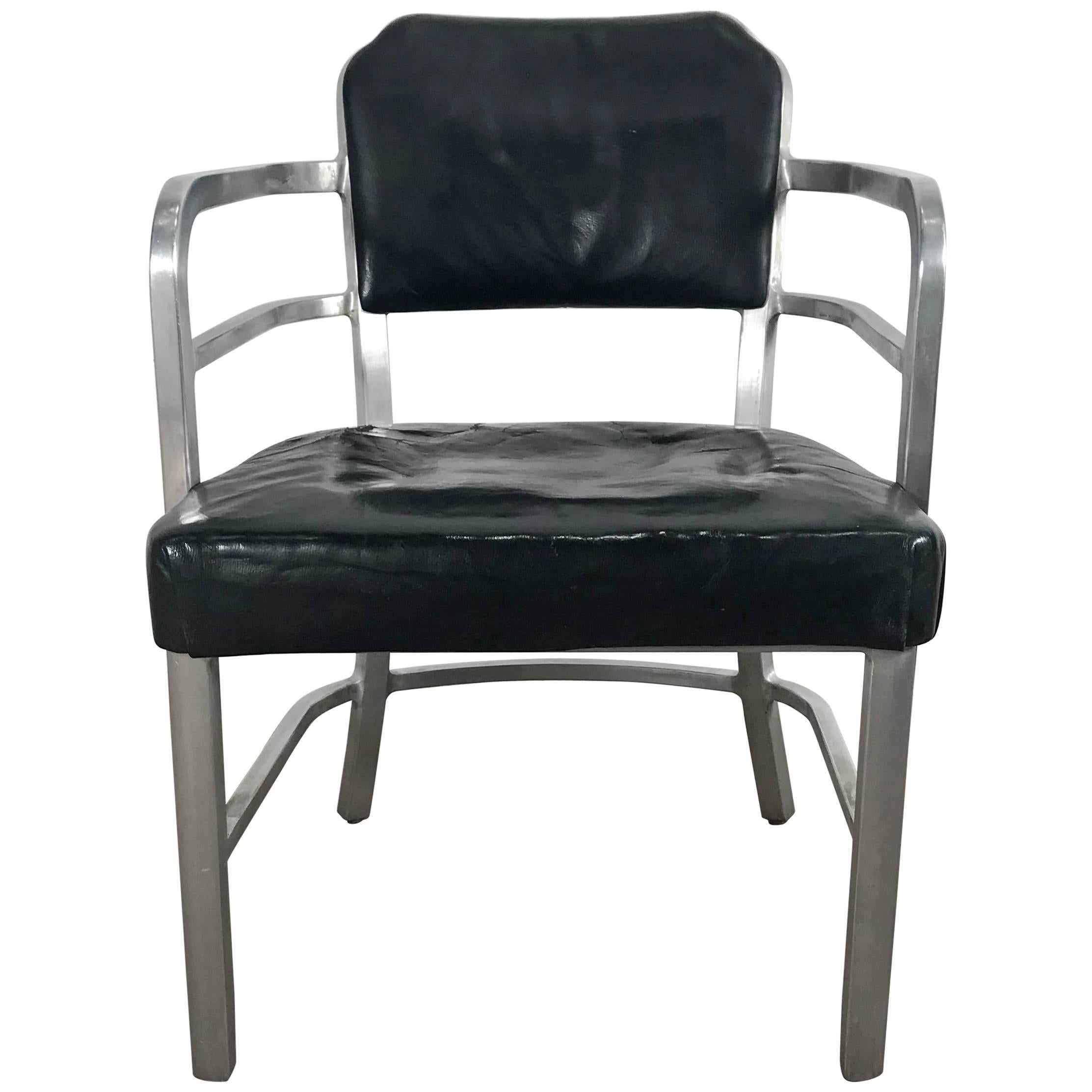 Art Deco Machine Age Aluminum and Leather Armchair by GoodForm