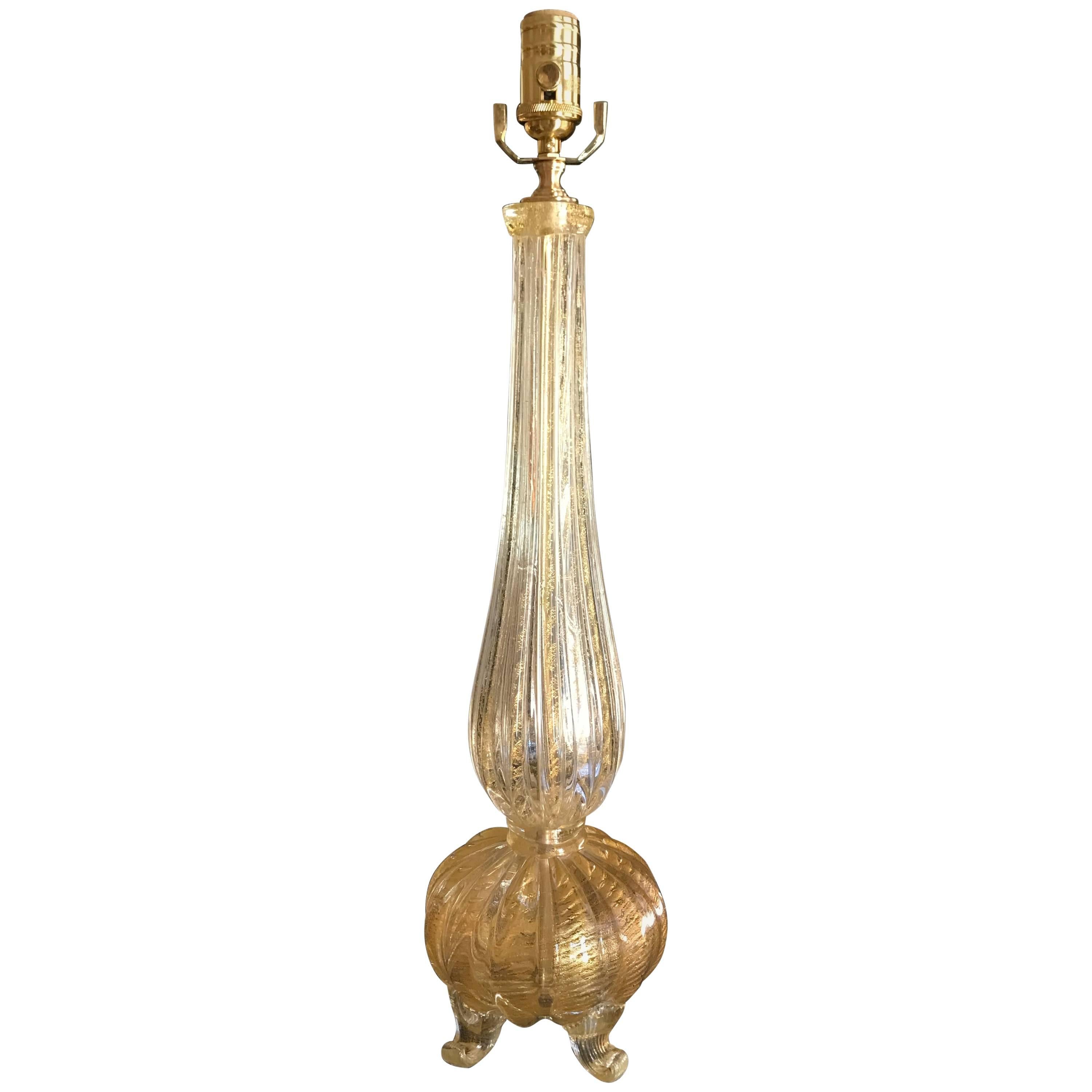 Single Gold Coronado D'oro Italian Murano Glass Footed Lamp For Sale