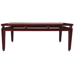 Glam Ruby Red and Gold Maison Jansen Style Rectangular Cocktail Coffee Table