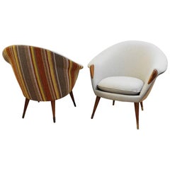 Brass and Teak Danish Armchairs Attributed to Nanna Ditzel
