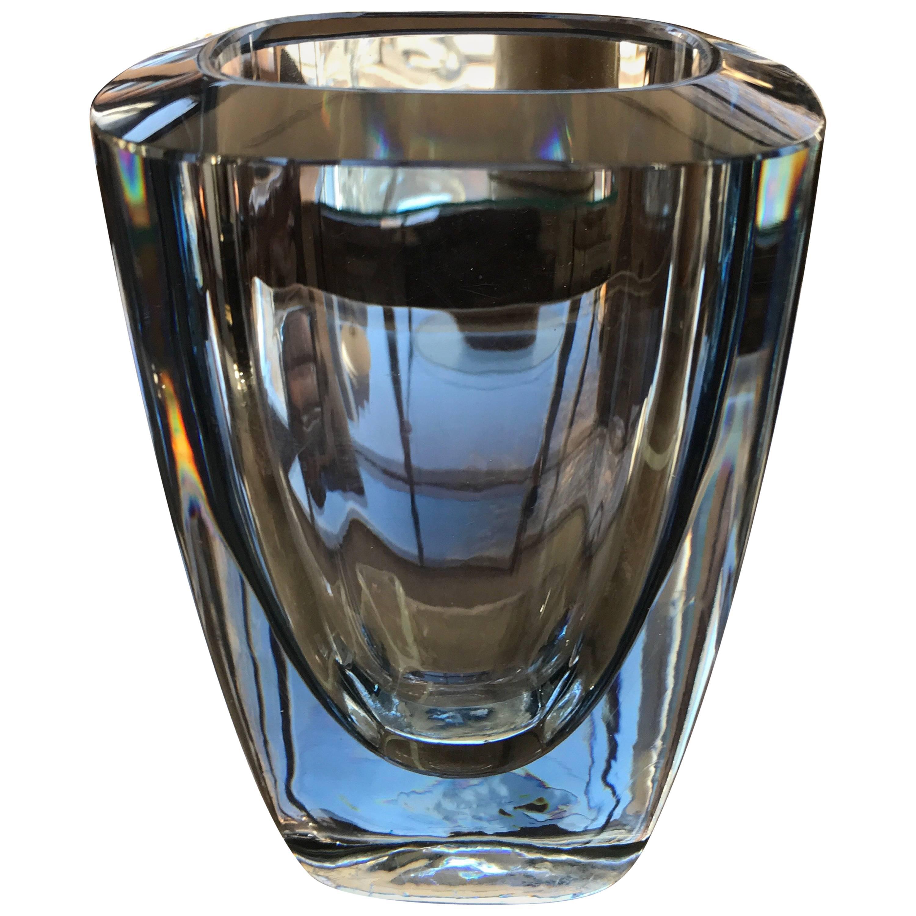 Large Thick Oval Strombergshyttan Mid Century Glass  Orrefors Style Vase For Sale