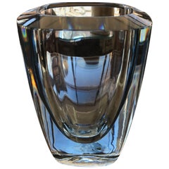 Large Thick Oval Strombergshyttan Mid Century Glass  Orrefors Style Vase
