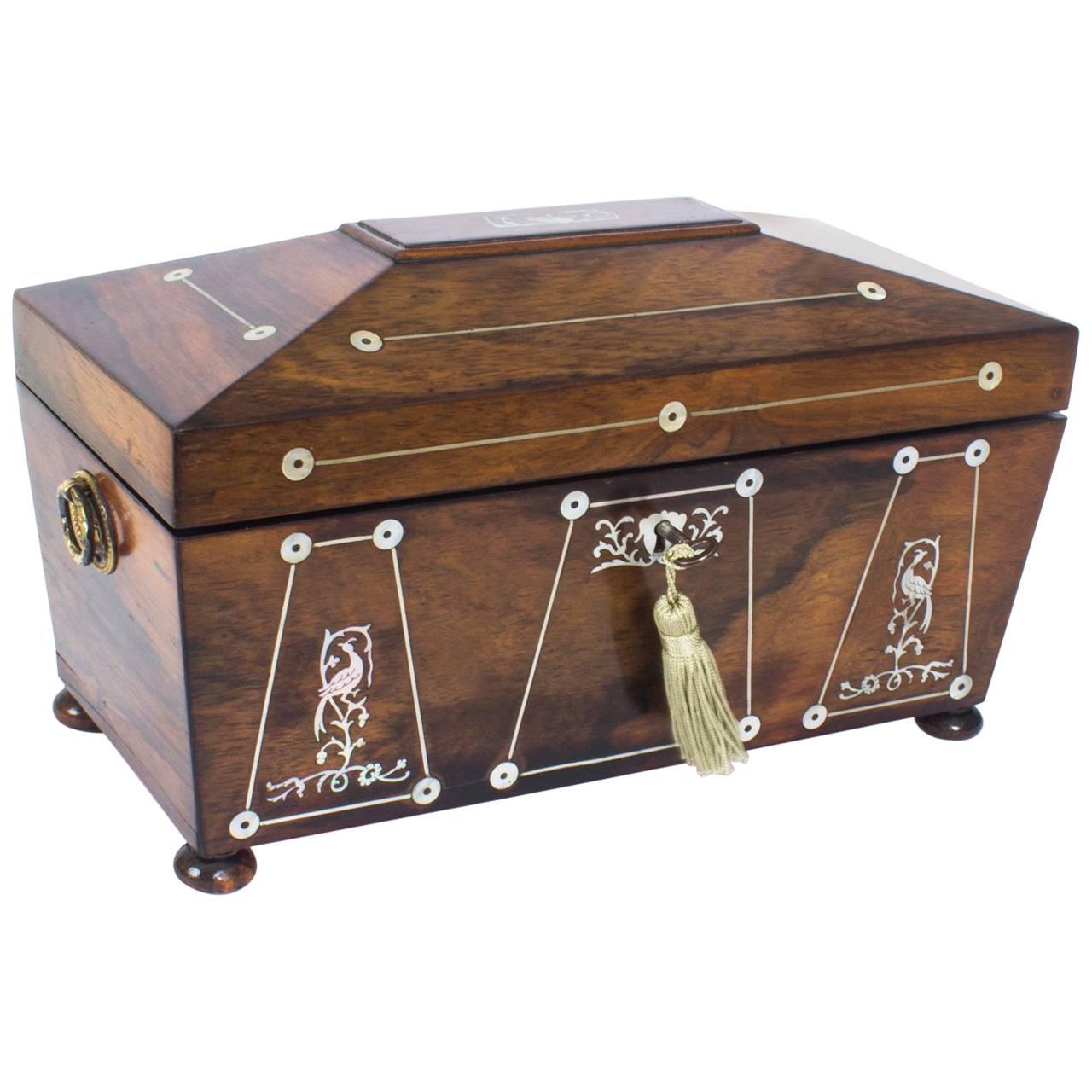 Antique Regency Rosewood and Mother-of-Pearl Inlaid Casket, 19th Century