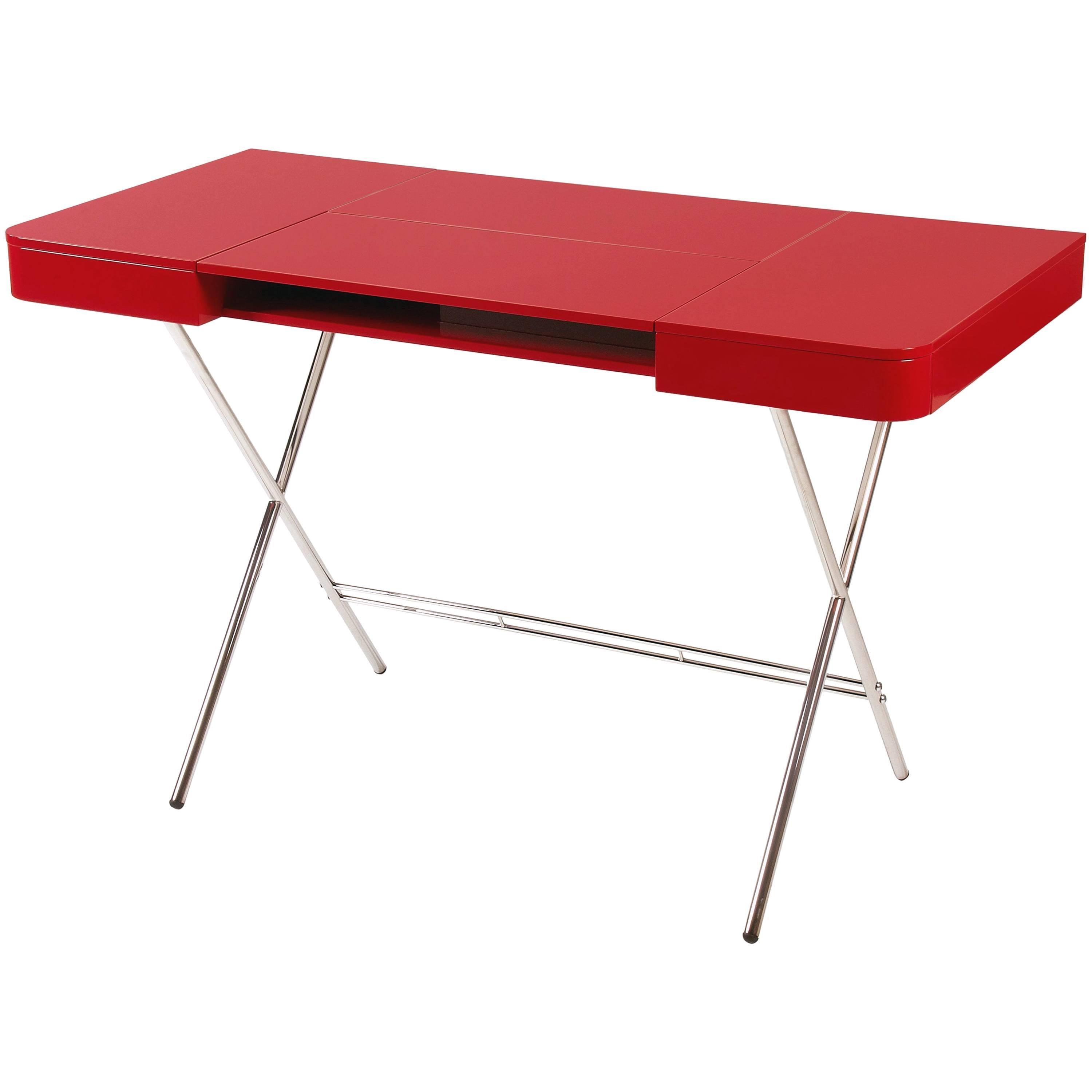 Contemporary Cosimo Desk by Marco Zanuso Jr. Red Glossy Lacquered Top For Sale