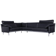COR Designer Corner Sofa Black Leather Couch Modern Function