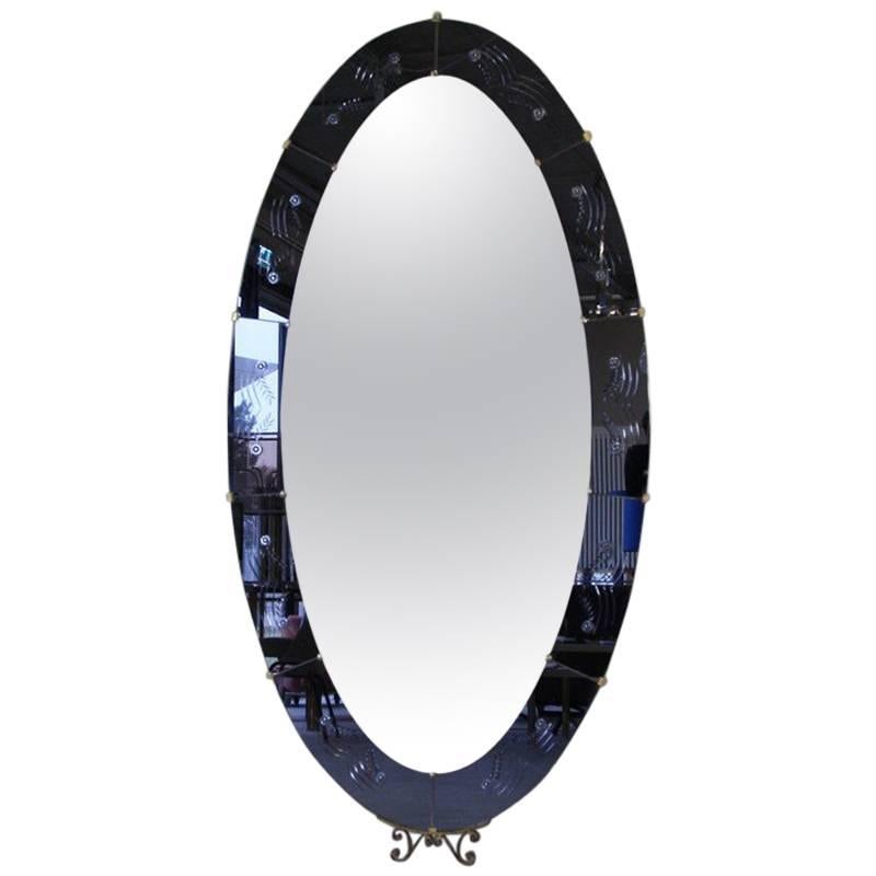 Cristal Art Large Oval Mirror, Italy, 1950s For Sale