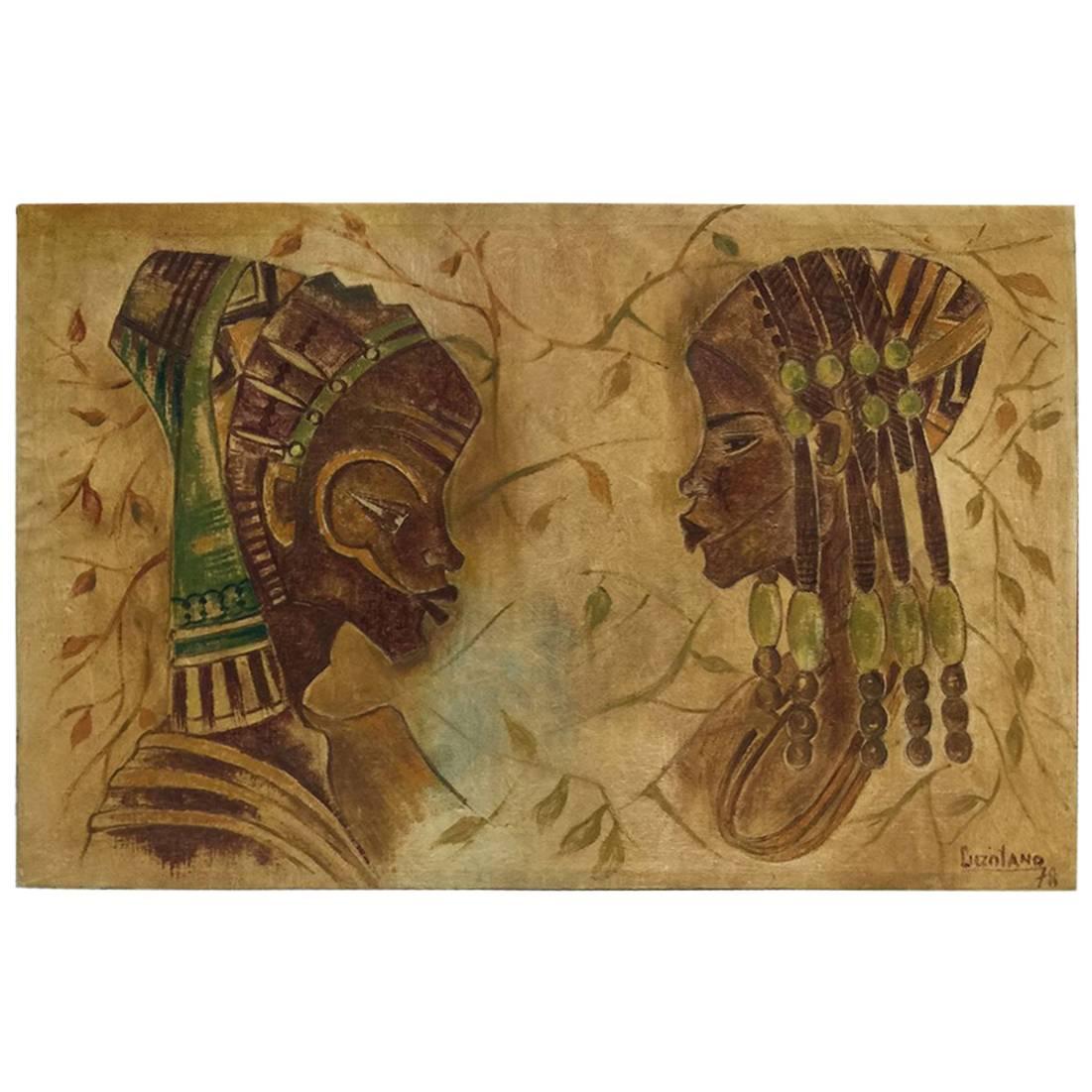 African Art by Luzolano, Oil Painting, 1978 For Sale