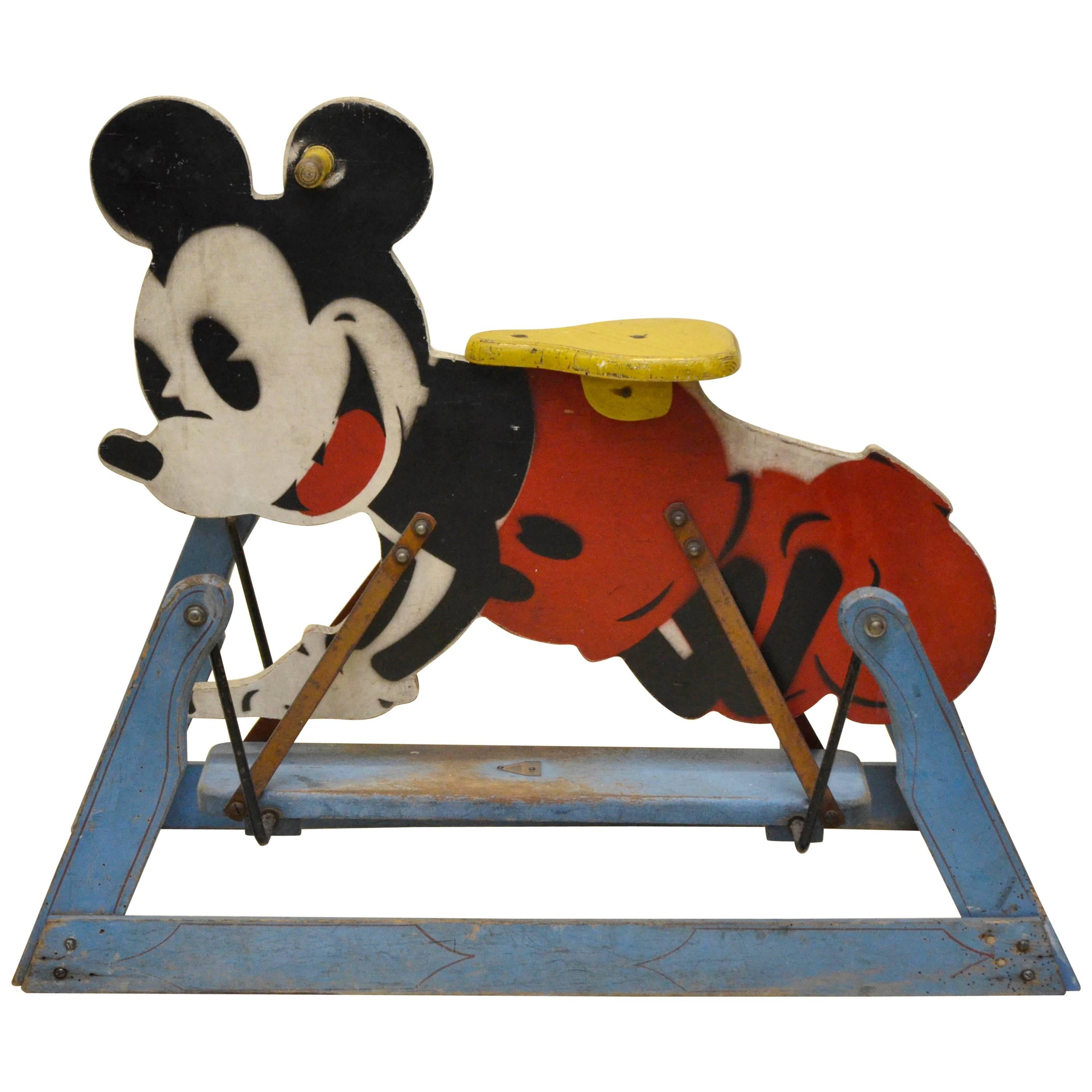 1940s Painted Wooden Tri-Ang Rocking Mickey Mouse Toy Made in England For Sale