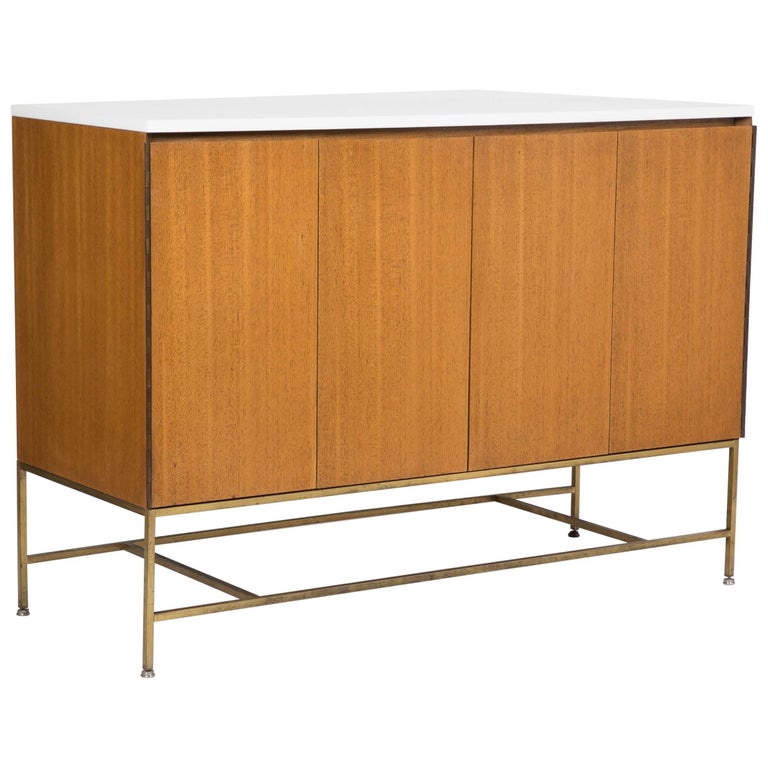 Sideboard Designed by Paul McCobb, Tubular Brass Base with Vitrolite Glass Top at 1stDibs