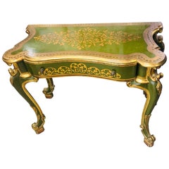 19th Century Italian Hand-Painted Console in Vivid Green and Gold Finish