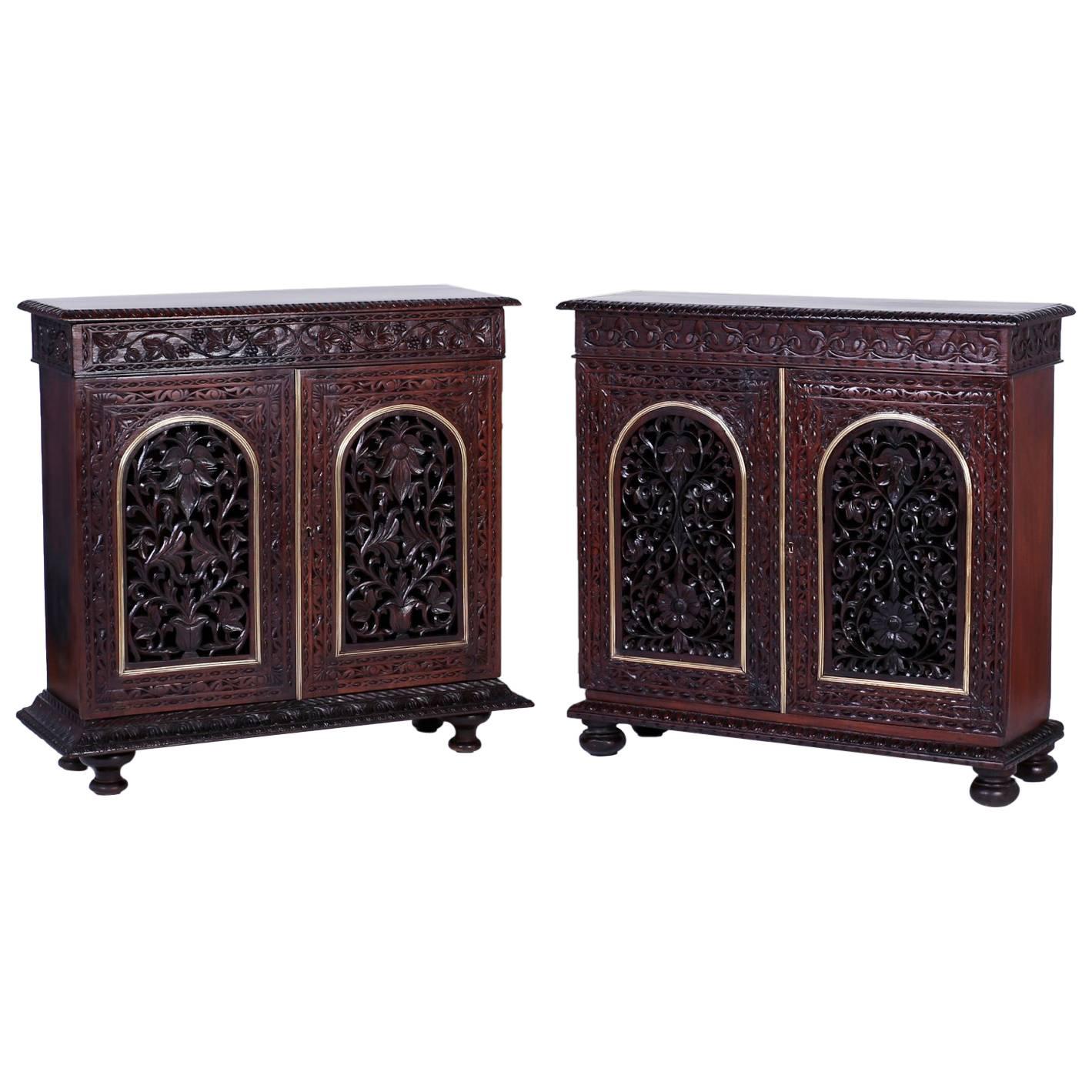 Two Antique Carved Anglo-Indian Cabinets