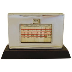 English Art Deco Chrome and Ebonized Wood Perpetual Desk Top Calendar