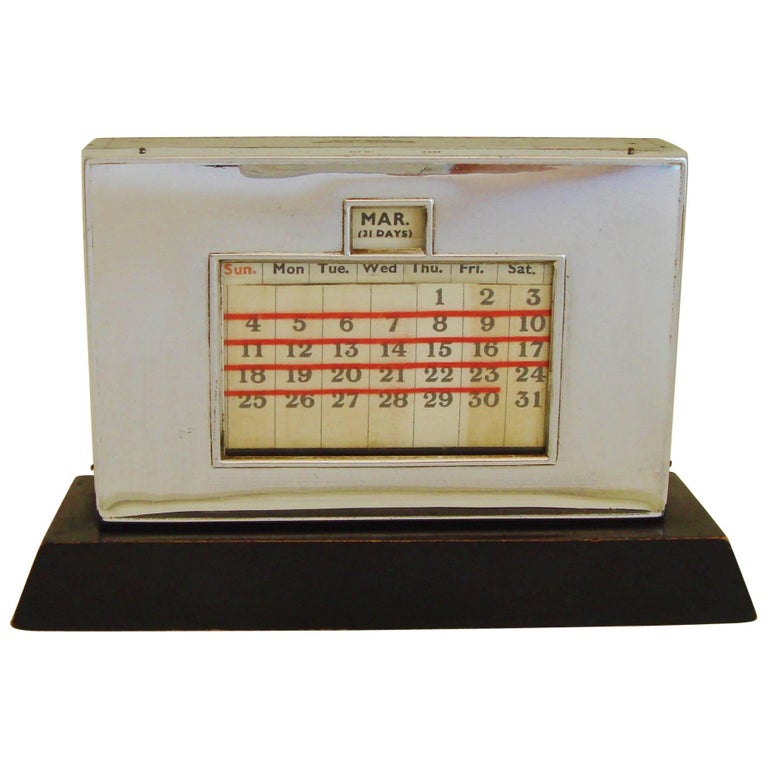English Art Deco Chrome and Ebonized Wood Perpetual Desk Top Calendar