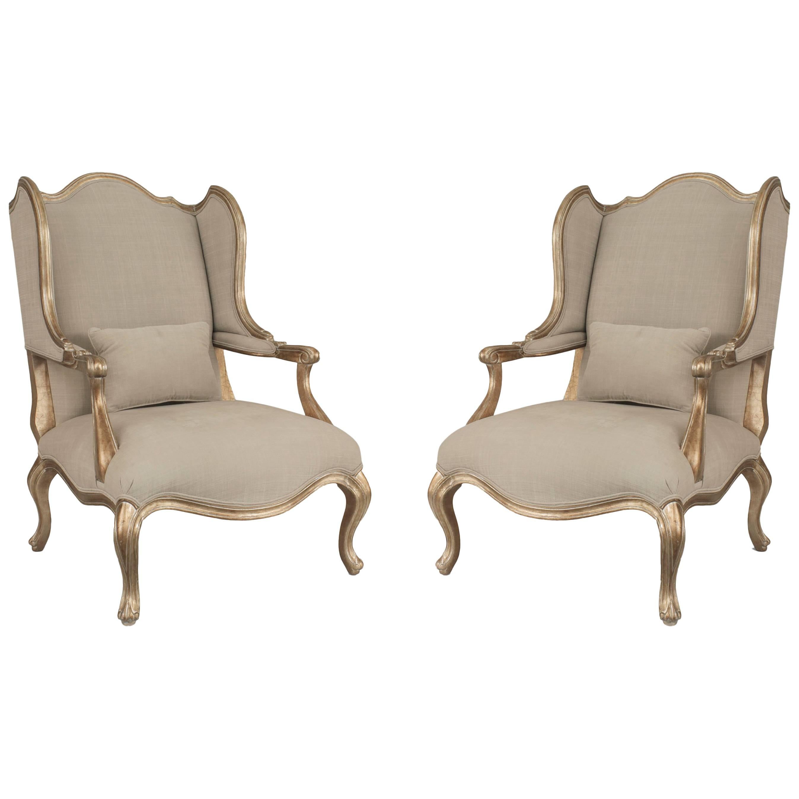 Pair of Louis XV Style Gilt Wing Berg√©re Chairs