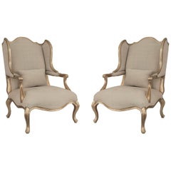 Pair of Louis XV Style Gilt Wing Berg√©re Chairs