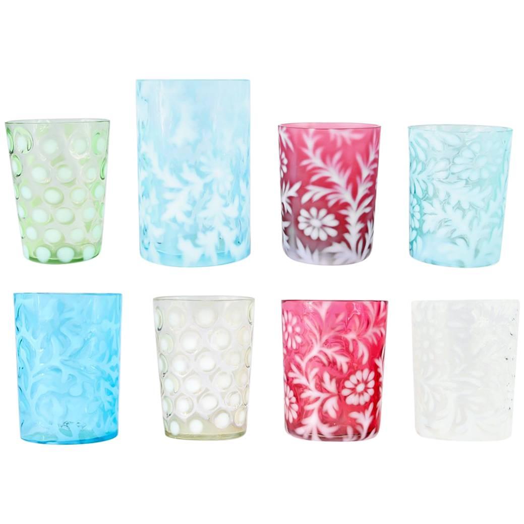 Collection of Eight American Victorian Opaline Art Glass Tumblers
