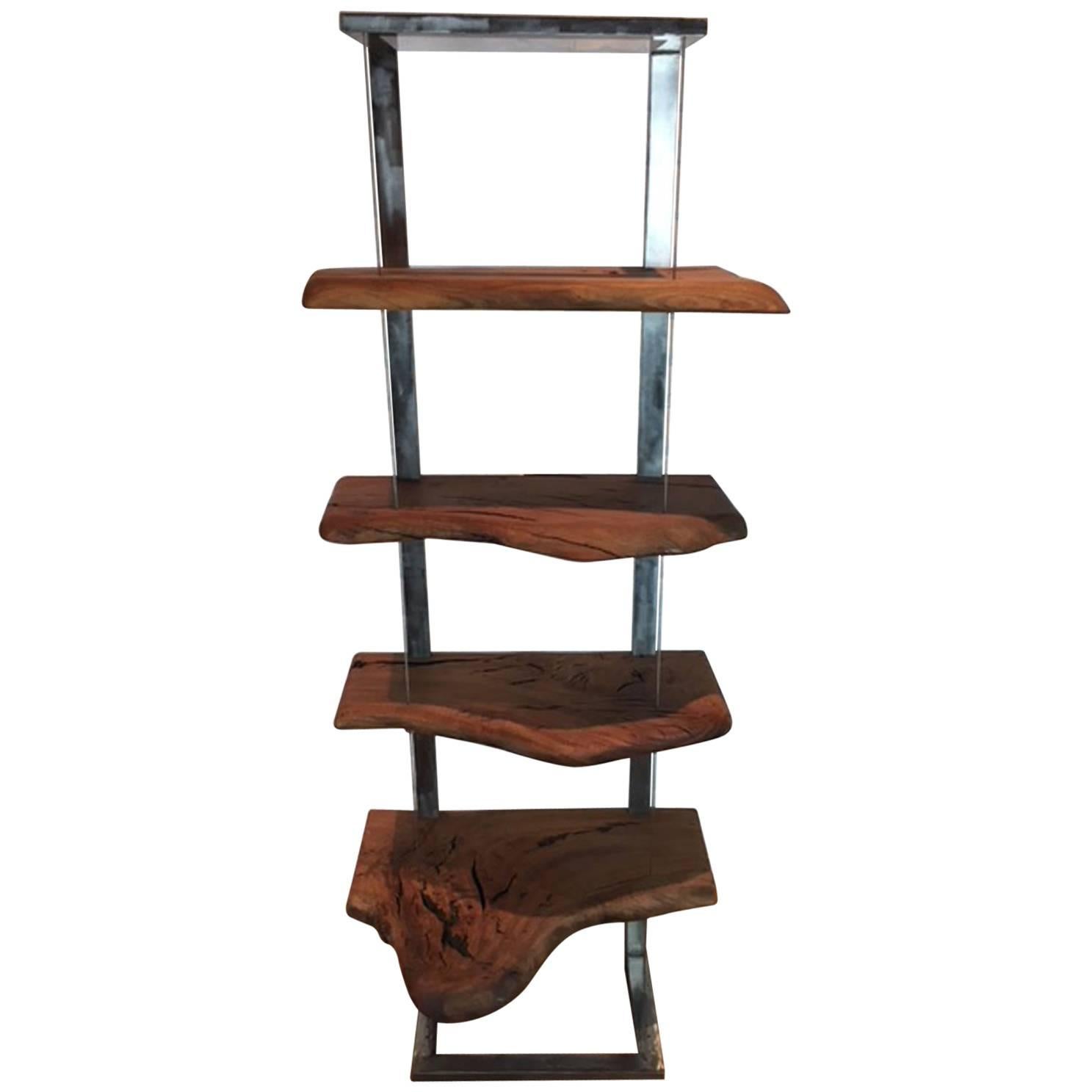 Book Case or Display Stand in Steel and Eucalyptus Wood For Sale