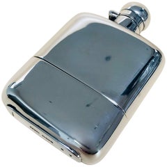 Antique Solid Silver Hallmarked Hip Flask and Cup, 1901
